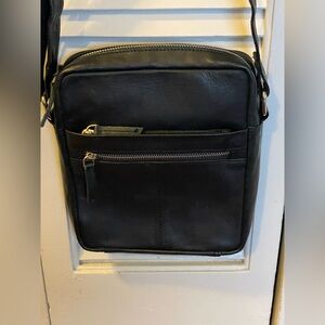 New without tags Unisex  Artisan Black Leather crossbody or shoulder Bag Purse